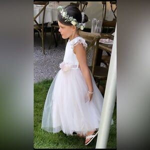 Flower girl dress - Charming Champagne and White Tulle Dress with Floral Accent